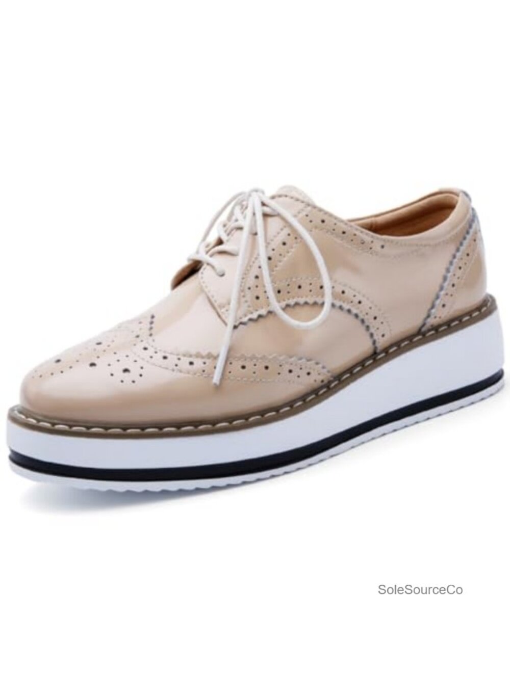 Platform Lace-Up Wingtip Oxfords Leather Water Resistant Square Toe